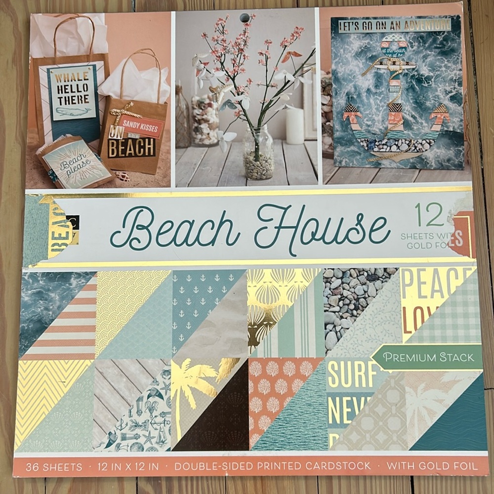DCWV Premium Stack. Beach House. 36 double sided  sheets, some with gold foil.